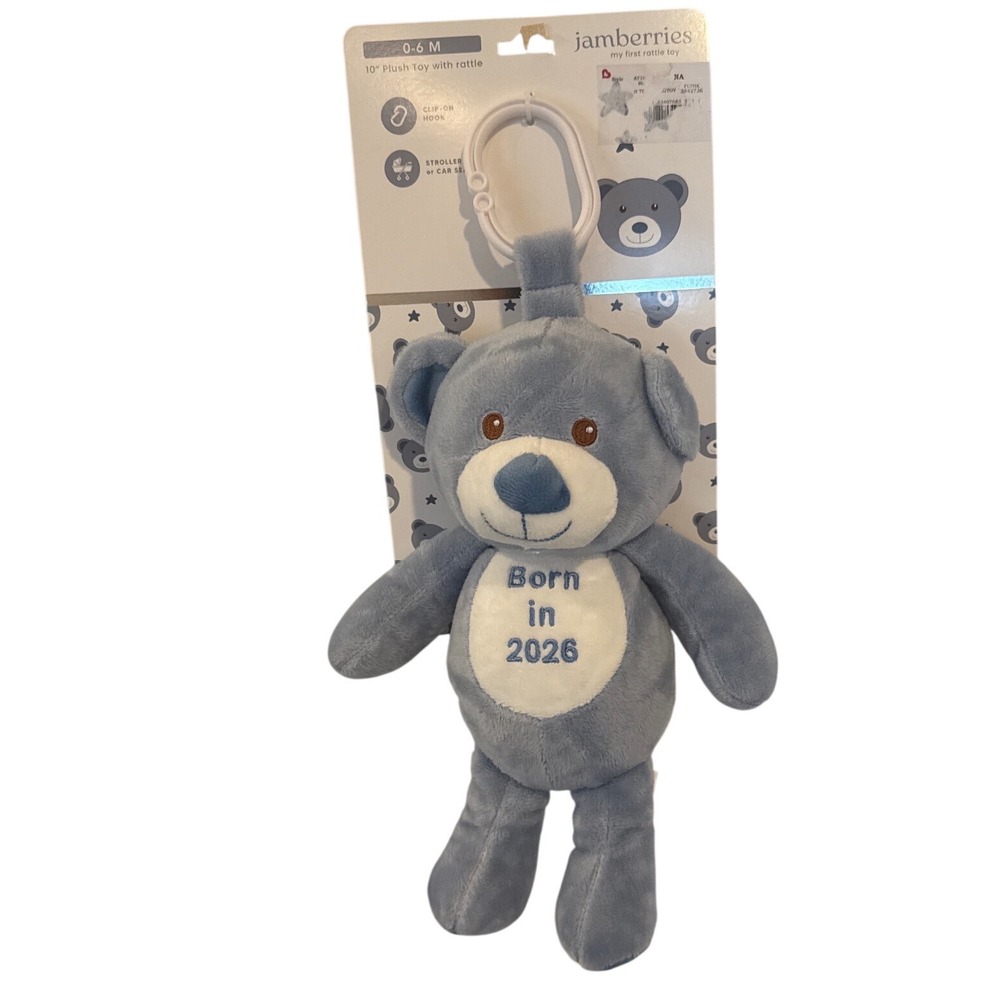 Newborn Blue Bear Born in 2026 Plush Rattle Comfort Soothing Toy Stroller Clip